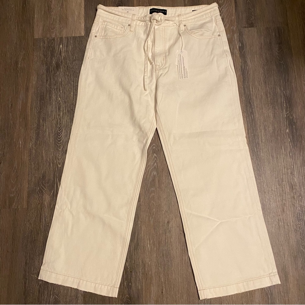 Sanctuary/Denim Cream Semi High Rise Micro Belt Wide Leg Crop Jeans Size 31